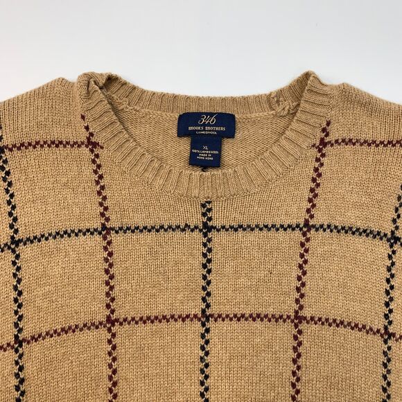 Vintage Brooks Brothers Lambswool Sweater Mens XL Extra Large Cobblestone Check - Picture 4 of 10